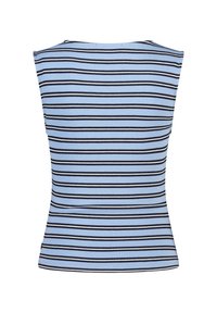 Strappy, fitted tank top in light blue with black horizontal stripes. Ribbed texture with a rounded neckline and no visible fastenings.