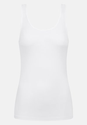 Witte tanktop, gemaakt van zachte, rekbare stof. Voorzien van brede schouderbanden en een ronde halslijn. Glad oppervlak met een aansluitende pasvorm.