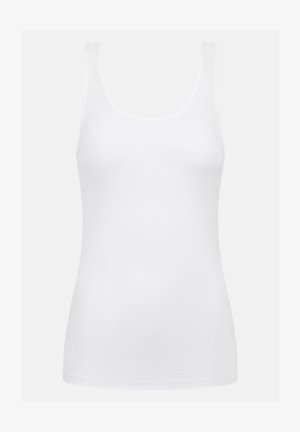 Witte tanktop, gemaakt van zachte, rekbare stof. Voorzien van brede schouderbanden en een ronde halslijn. Glad oppervlak met een aansluitende pasvorm.