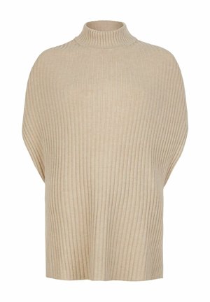 Beige ribbad polotröja med en lös passform. Har en hög krage och mjuk textur, som ger värme och komfort i en avslappnad design.