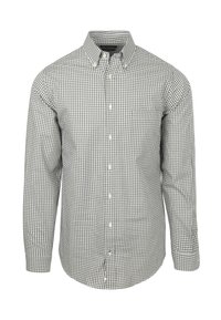 Gingham blouse met lange mouwen in zwart-wit, met een button-down kraag, voorkeurszak en een getailleerde pasvorm.