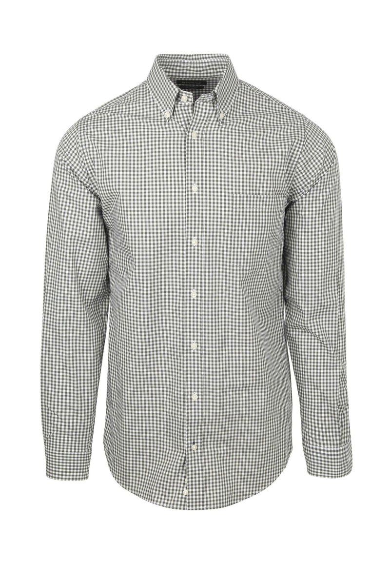 Gingham blouse met lange mouwen in zwart-wit, met een button-down kraag, voorkeurszak en een getailleerde pasvorm.