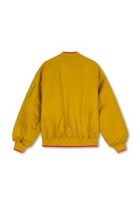 Gele bomberjack met geribde kraag en manchetten. Voorzien van een elastische tailleband en een zijzak. Soepele textuur en een casual pasvorm.