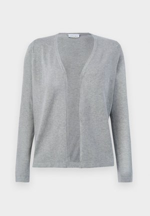 Ανοιχτό γκρι, ζακέτα με μακριά μανίκια και ανοιχτό μπροστινό μέρος, με απλό, χωρίς ραφές σχέδιο και απαλή υφή υφάσματος.