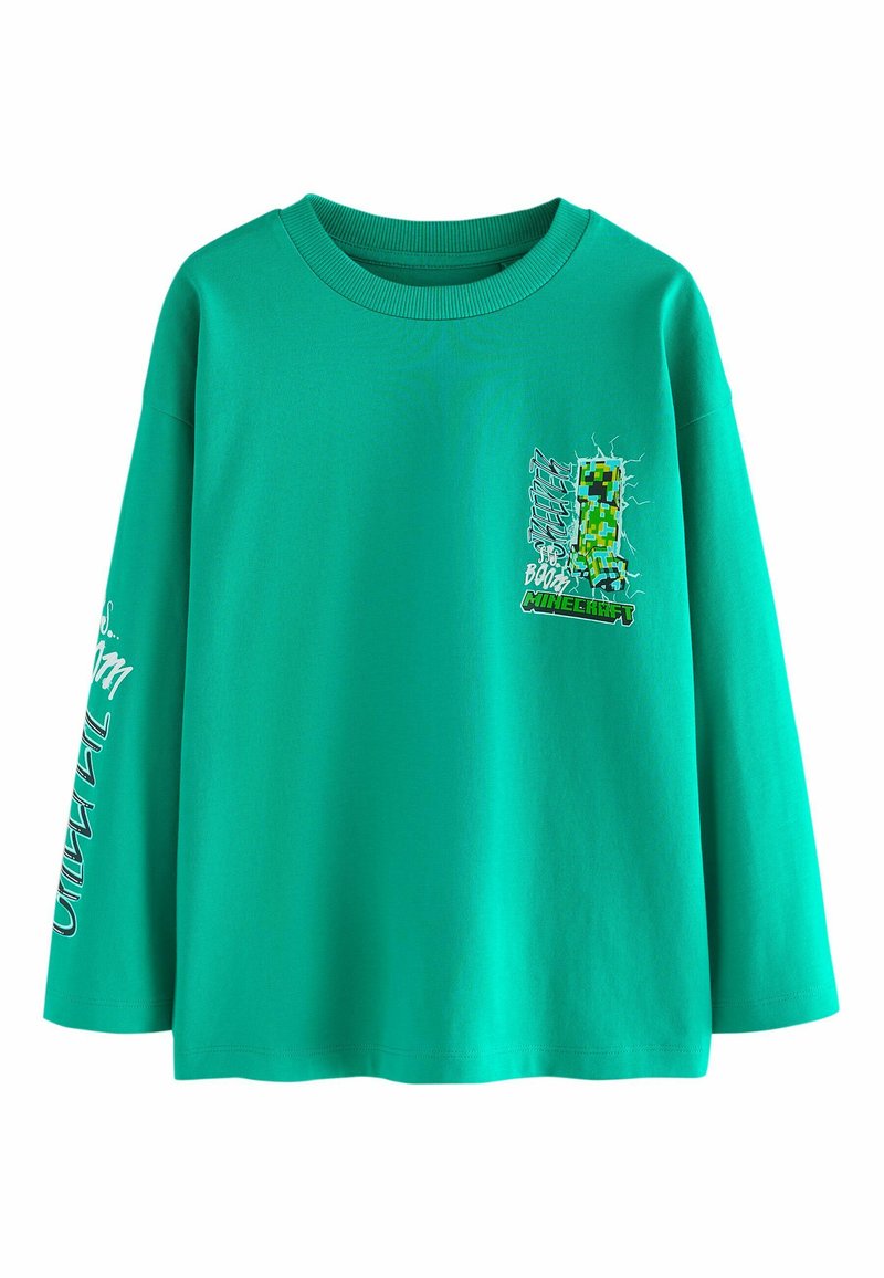 T-shirt a maniche lunghe verde realizzato in cotone. Presenta una grafica sul petto e del testo lungo la manica. Vestibilità comoda, colletto a costine.