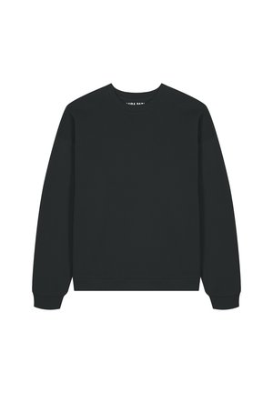 Zwarte crewneck sweatshirt met lange mouwen, geribbelde manchetten en zoom, gemaakt van een zacht materiaal, met een klassiek en minimalistisch ontwerp.