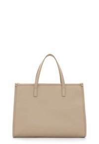 Borsa tote in pelle beige con due manici robusti, forma rettangolare, linee pulite e design minimalista. Nessuna ferramenta o pattern visibili.