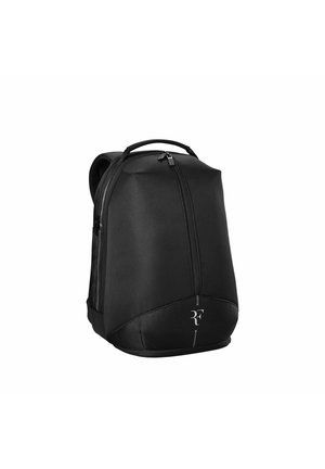 Schwarzer Rucksack mit einem schlanken Design, aus strapazierfähigem Stoff gefertigt. Verfügt über einen oberen Griff, einen Doppelreißverschluss und ein strukturiertes unteres Paneel mit Logo.