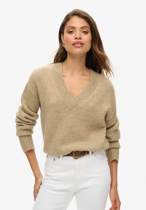 Superdry ESSENTIAL V-NECK - Jumper - fudge brown