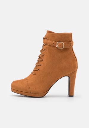 Enkellaarsjes met hoge hak - cognac