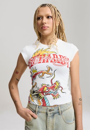 Ed Hardy VARSITY DRAGON CAP SLEEVE TEE - Print T-shirt - ecru