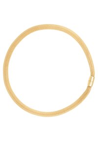 Guld mesh halskæde med en glat, afrundet form og en sømløs magnetlås. Har en fin, vævet tekstur hele vejen igennem.