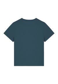 Teal korte mouwen t-shirt, gemaakt van zachte stof, met een ronde halslijn en een eenvoudig, strak ontwerp zonder zichtbare patronen of accenten.