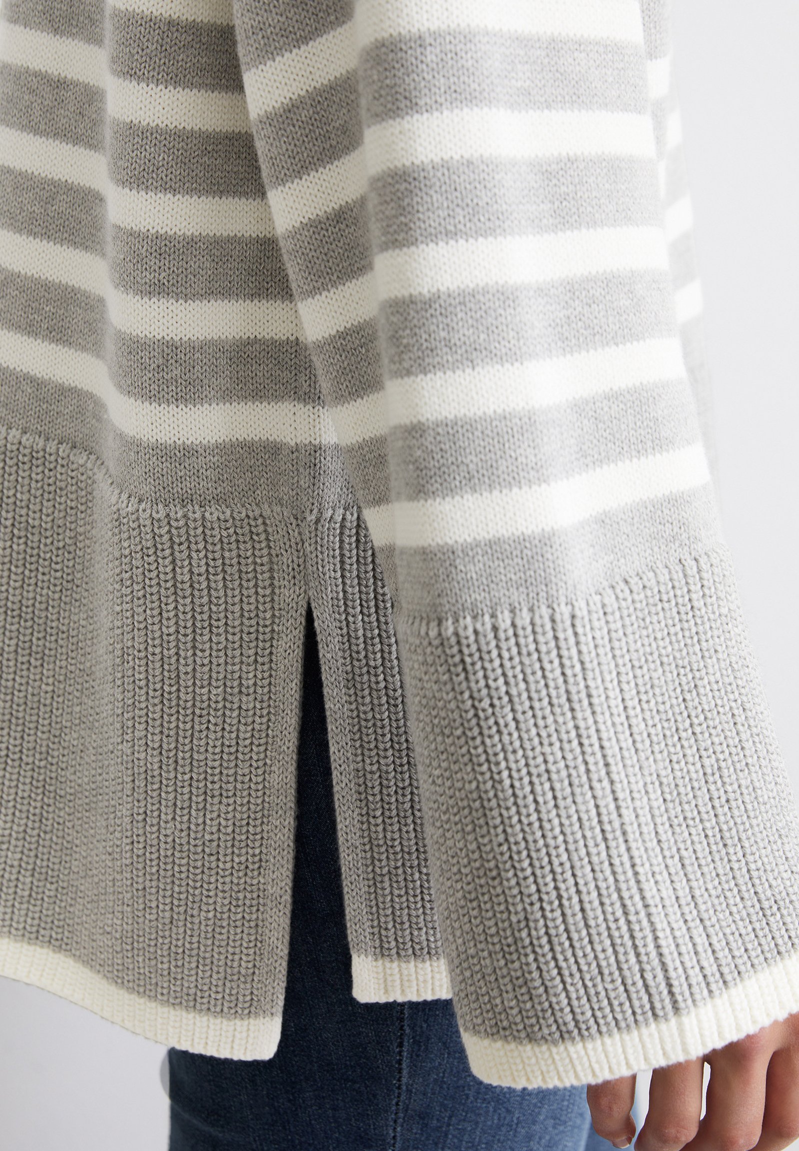 Marc O'Polo STAND UP COLLAR STRIPED - Jumper - striped mid stone