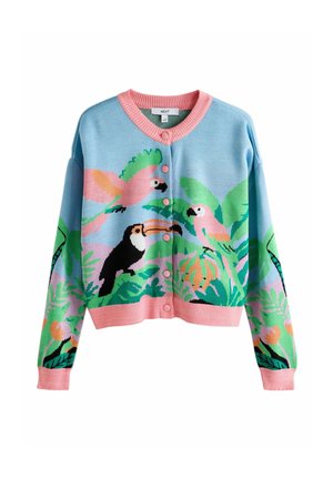 Next, REGULAR FIT - SCENIC TROPICAL BIRD CREW NECK CARDIGAN - Strickjacke - blue pink multi