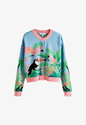Next, REGULAR FIT - SCENIC TROPICAL BIRD CREW NECK CARDIGAN - Kardigan - blue pink multi