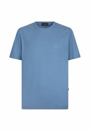 Preprosta svetlomodra kratka majica s krožnim izrezom in kratkimi rokavi, z majhnim diskretnim logotipom na levi strani prsnega koša ter črno etiketo znotraj ovratnika.