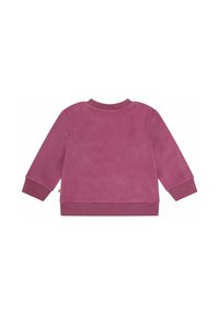 Felpa in fleece di un ricco bordeaux, con maniche lunghe, scollo a giro, e polsini e orlo a coste. Tessuto morbido, design semplice, dettagli minimi.