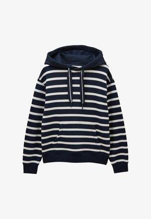 Felpa a righe navy e bianca con tasca frontale a marsupio, cappuccio con coulisse e polsini e orlo a coste.