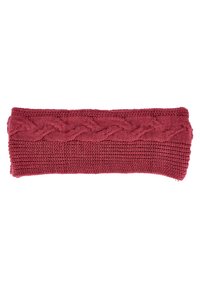 Strickhaarbänder in tiefrot, mit einem erhöhten Zopfmuster oben und einem strukturierten Rippendesign darunter. Weiches und elastisches Material.