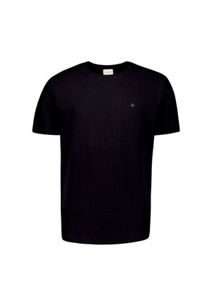 Zwarte, gestructureerde t-shirt met korte mouwen en ronde halslijn, met klein logo op de borst. Casual pasvorm, gemaakt van lichtgewicht materiaal.
