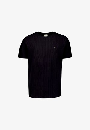 Zwarte, gestructureerde t-shirt met korte mouwen en ronde halslijn, met klein logo op de borst. Casual pasvorm, gemaakt van lichtgewicht materiaal.