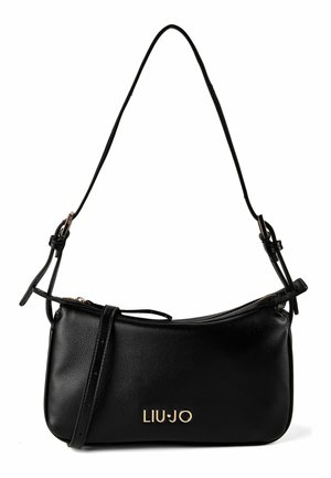 Borsa a tracolla in pelle nera con spallacci regolabili e logo LIU·JO dorato sul davanti, con scomparto principale con cerniera.