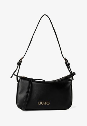Sac d'épaule en cuir noir avec bretelles réglables et logo LIU·JO doré sur le devant, doté d'un compartiment principal zippé.