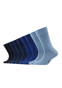 Set mit zehn Socken in verschiedenen Blau- und Schwarztönen. Gerippte Bündchen, glatte Textur, Knöchelhöhe, mit tonal passendem Markenlogo am Knöchel.