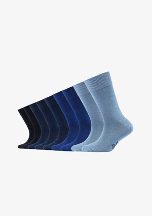 Set di dieci calzini in diverse tonalità di blu e nero. Caviglia a coste, superficie liscia, lunghezza alla caviglia, con un logo del marchio tono su tono sulla caviglia.
