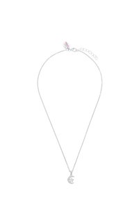 Collar de plata con una delicada cadena, que presenta un colgante de luna creciente adornado con una estrella y pequeños cristales para un detalle adicional.