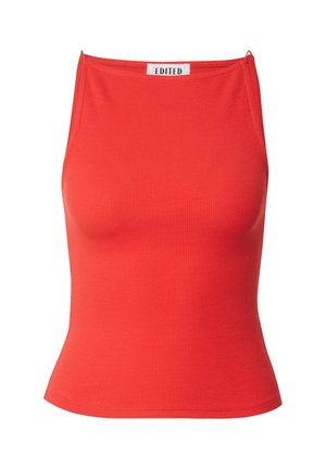Red ribbed tank top with a fitted design, straight neckline, and narrow straps. Features a tag labeled "EDITED" at the neckline.