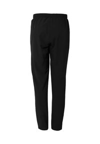 Schwarze, elastische Hose mit tapered Design, ausgestattet mit einer glatten, weichen Textur und einem knöchellangen Schnitt für eine lässige Passform.