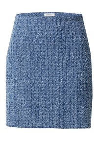 Denim mini-jurk met een textuurafwerking, met een blauw kleurenpalet in verschillende tinten. Ontworpen met een hoge tailleband en zonder zichtbare sluitingen.