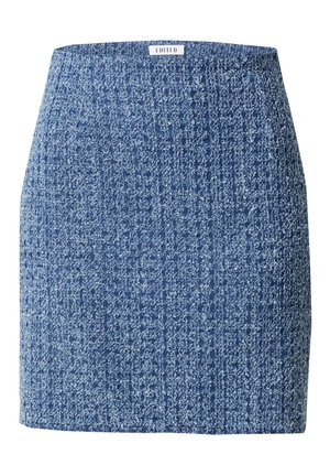 Denim-Minikilt mit strukturierter Oberfläche, in einer blauen Farbpalette mit unterschiedlichen Schattierungen. Mit einem hohen Bund und ohne sichtbare Verschlüsse gestaltet.