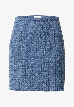 Denim-Minikilt mit strukturierter Oberfläche, in einer blauen Farbpalette mit unterschiedlichen Schattierungen. Mit einem hohen Bund und ohne sichtbare Verschlüsse gestaltet.