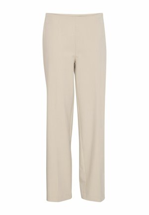 Bežové tailored nohavice s rovným strihom, vyrobené z hladkého materiálu. Bez viditeľných vreciek alebo zdobení, čistý a jednoduchý strih.