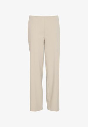 Beige eritooted sirgete jalgadega, valmistatud siledast kangast. Pole nähtavaid taskuid ega kaunistusi, puhas ja lihtne lõige.