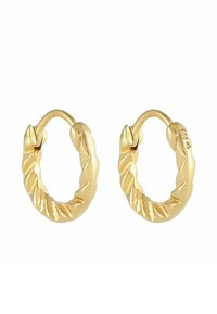 Paire de petites boucles d'oreilles créoles torsadées en or avec poinçon « 925 » en argent sterling sur le fermoir.