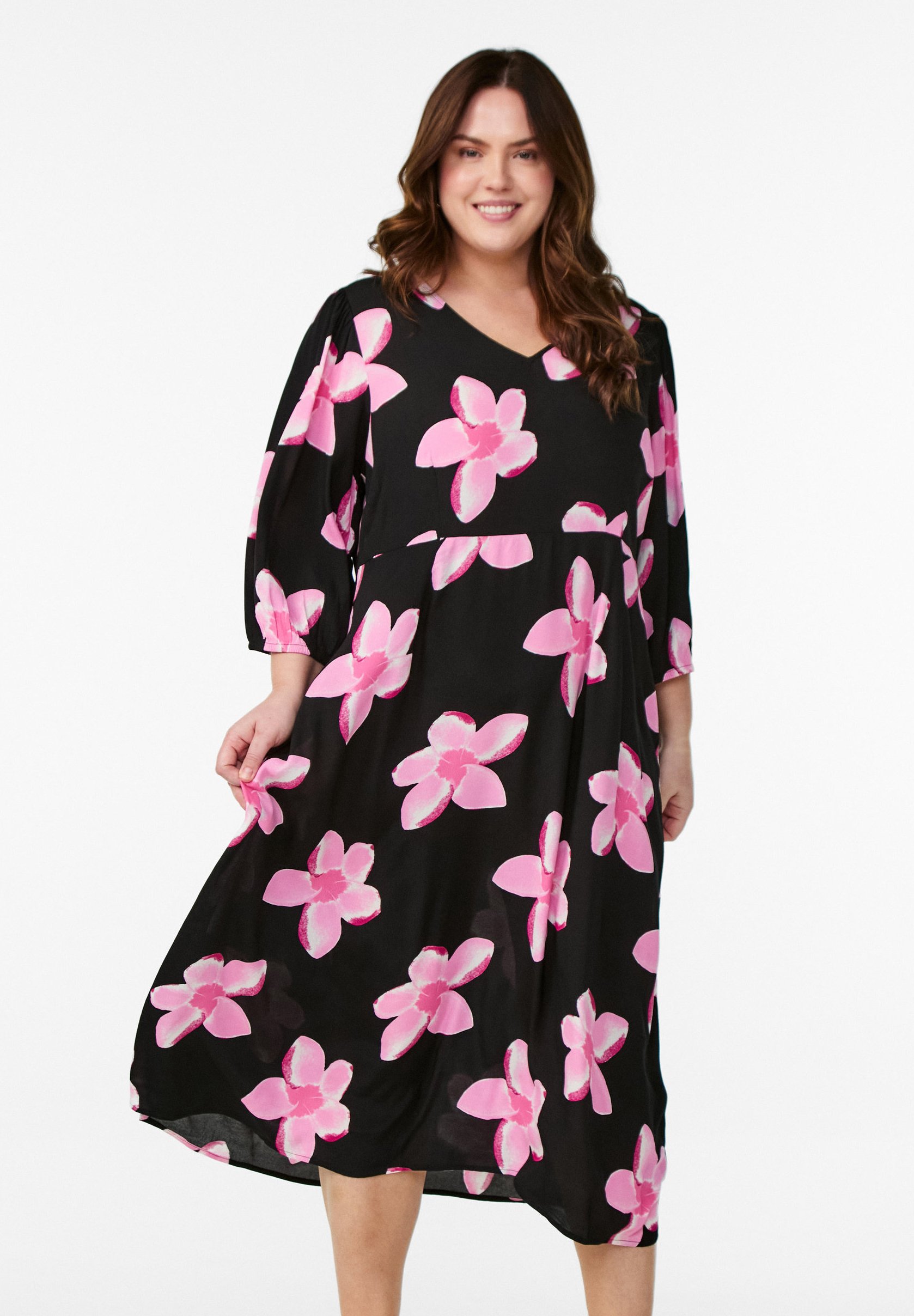 Pink Zalando Plus Size Dresses Zizzi Day Dress Black Pink Floweraop/mottled  Black Zalando