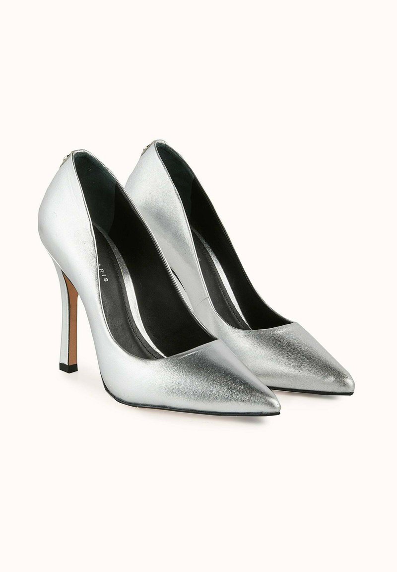 Escarpins INSTINCT DE MODE, Tissu Noir Talons Argentés 7cm+, Taille 38, Occasion