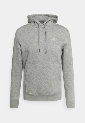 Sudadera con capucha gris claro hecha de un tejido suave, que cuenta con un bolsillo frontal, cordones y un logo minimalista 'ck'.