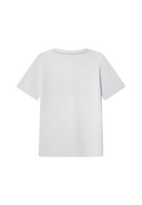 Camiseta de algodón blanca con mangas cortas, escote redondo y un corte relajado. Textura suave, detalle de costura mínima en la parte posterior.