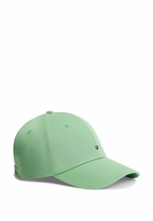 Hellgrüne Baseballkappe mit verstellbarem Rückriemen und kleinem rot-weiß-schwarzem Logo auf dem Frontpanel.