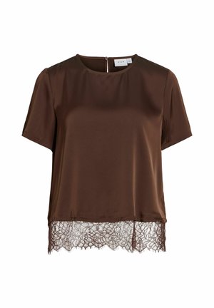 VILA, SHORT SLEEVED TOP VIENNA RAVENNA LACE - Μπλούζα - coffee bean