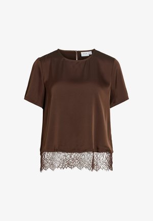 VILA, SHORT SLEEVED TOP VIENNA RAVENNA LACE - Camicetta - coffee bean
