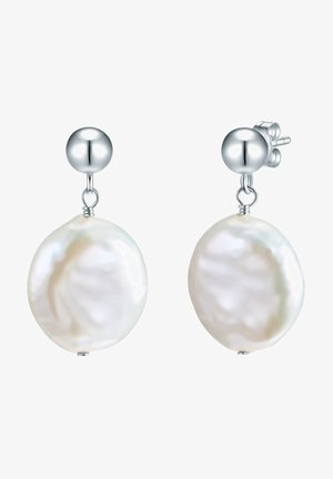 Baltijas balto saldūdens pērļu auskari ar sudraba bumbiņas klipsi, ar gludu tekstūru un apaļu formu. Minimālisma dizains, pulēta virsma.