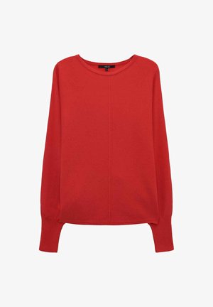 Rode longsleeve trui van zachte stof, met een ronde halslijn en zijslitsen aan de onderkant. Soepele textuur met minimale naden.