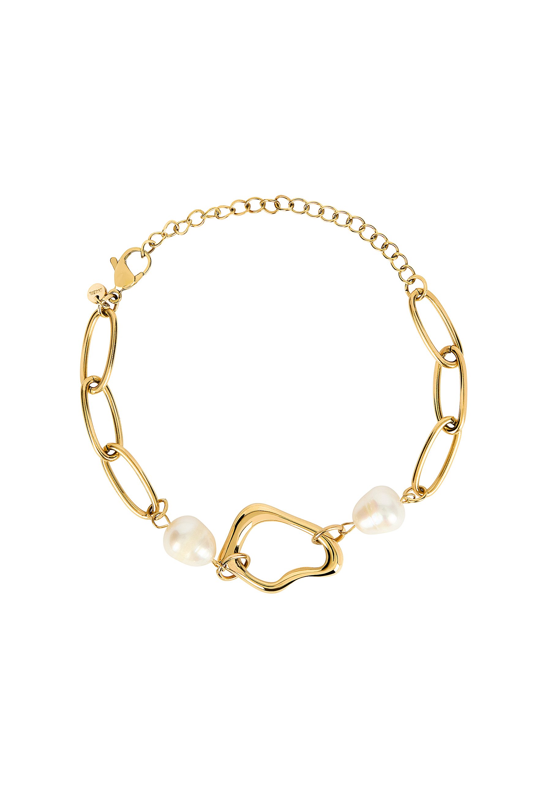 Bracciale Donna Breil Amelié In Acciaio IP Gold, Con Perle Naturali E Catena Ad Anelli Ovoidali, Chiusura A Gancio Regolabile Fino A 21 Cm