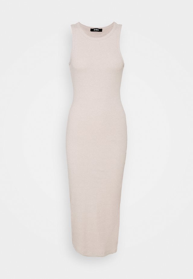 BASIC MIDI JERSEY HIGH NECK DRESS - Etui-jurk - tan